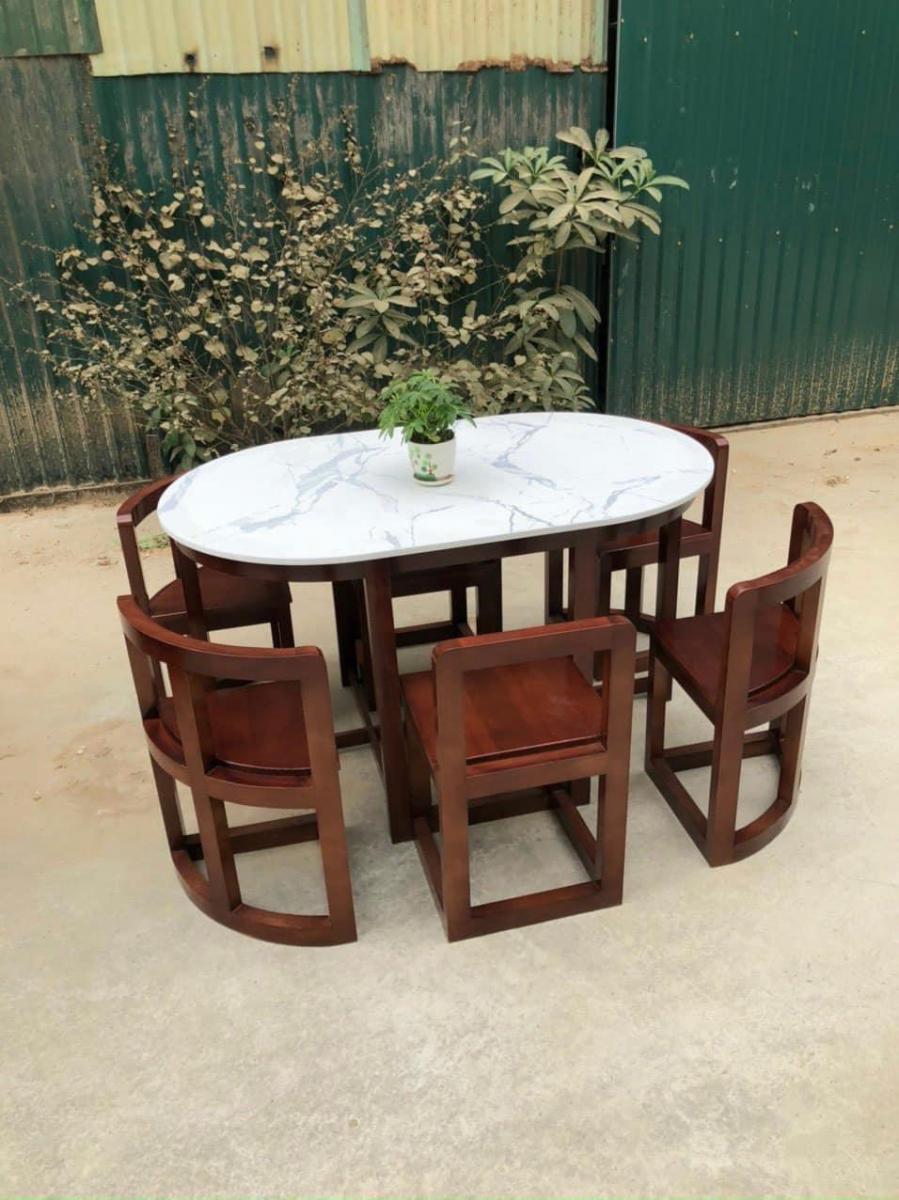 Bộ Bàn Thông Minh Mặt Đá Gỗ Sồi Nga 6 Ghế  Hải Phòng